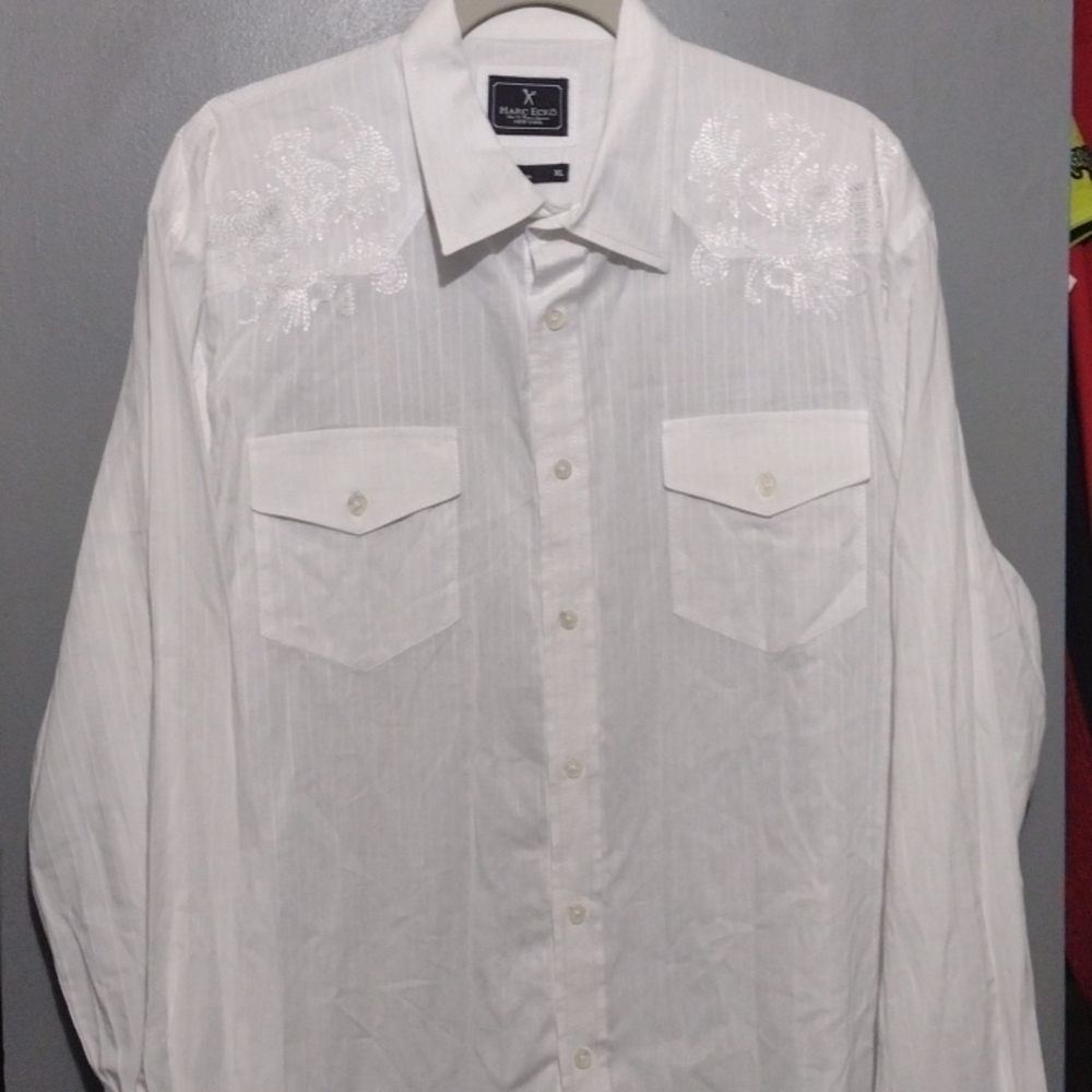 Marc ecko dress shirt size x large white with embroidery